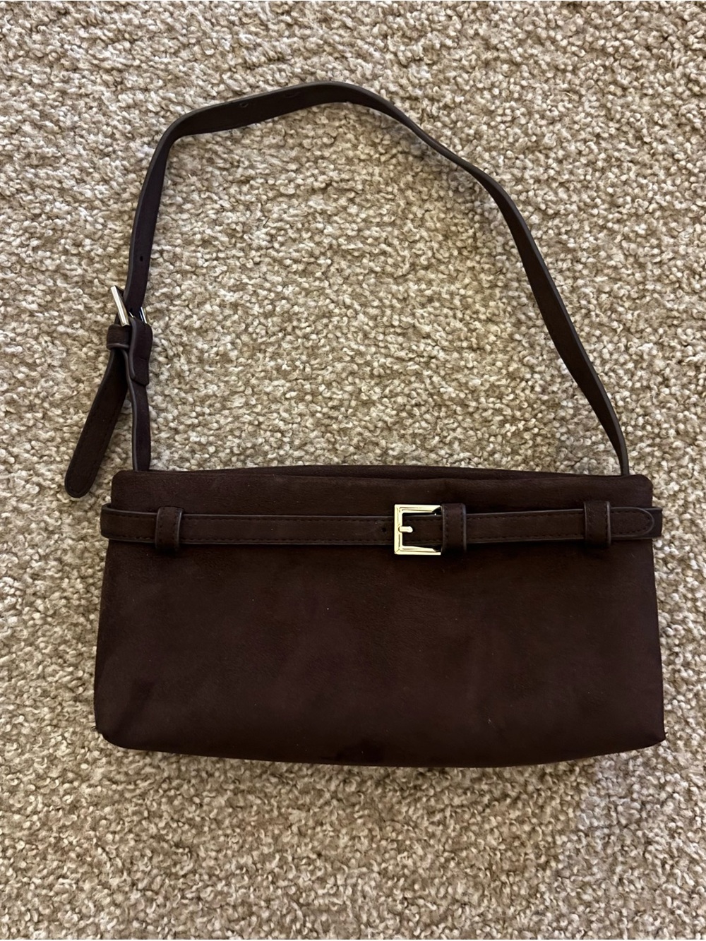 Abercrombie & Fitch Dark Brown Suede Mini Shoulder Bag with Silver Buckle